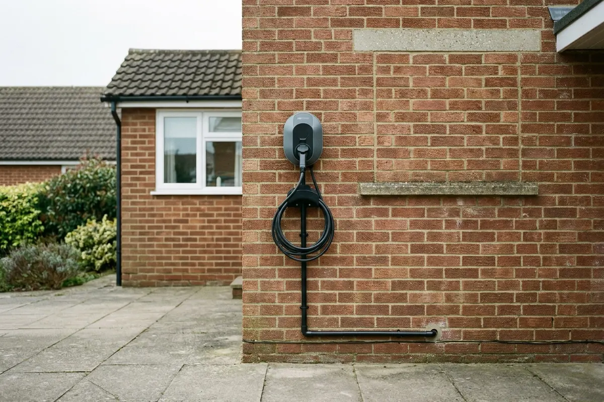 Illustration of an electric car charging point on a house wall