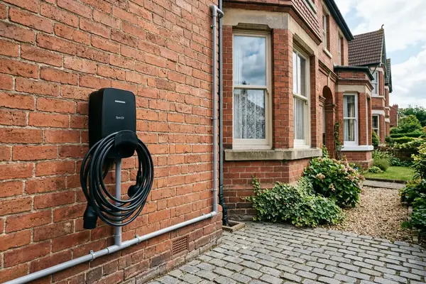 Illustration of an electric car charging point on a house wall