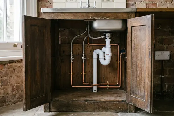 Illustration of new plumbing pipework and taps