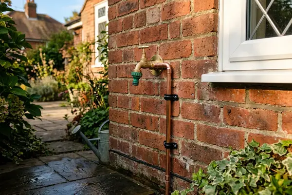 Illustration of new plumbing pipework and taps