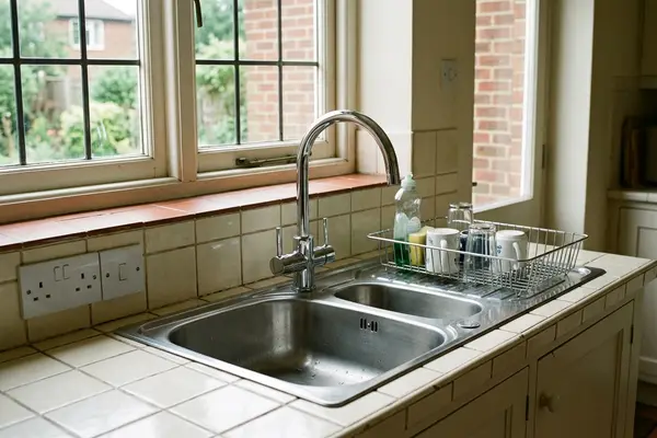 Illustration of new plumbing pipework and taps