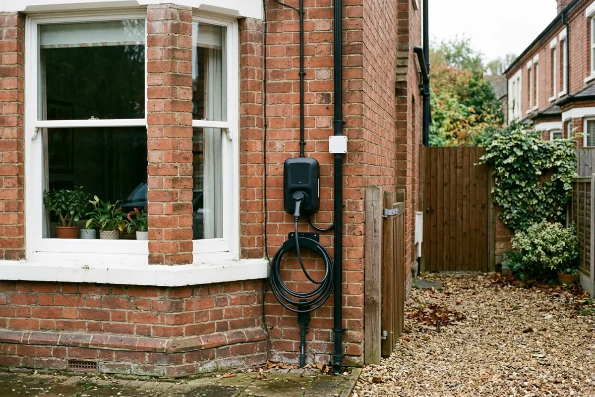 Illustration of an electric car charging point on a house wall