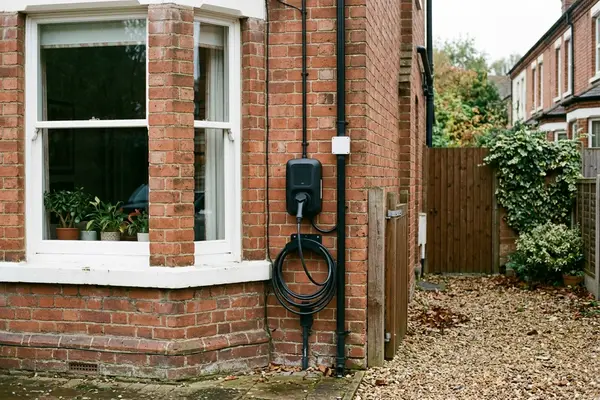 Illustration of an electric car charging point on a house wall