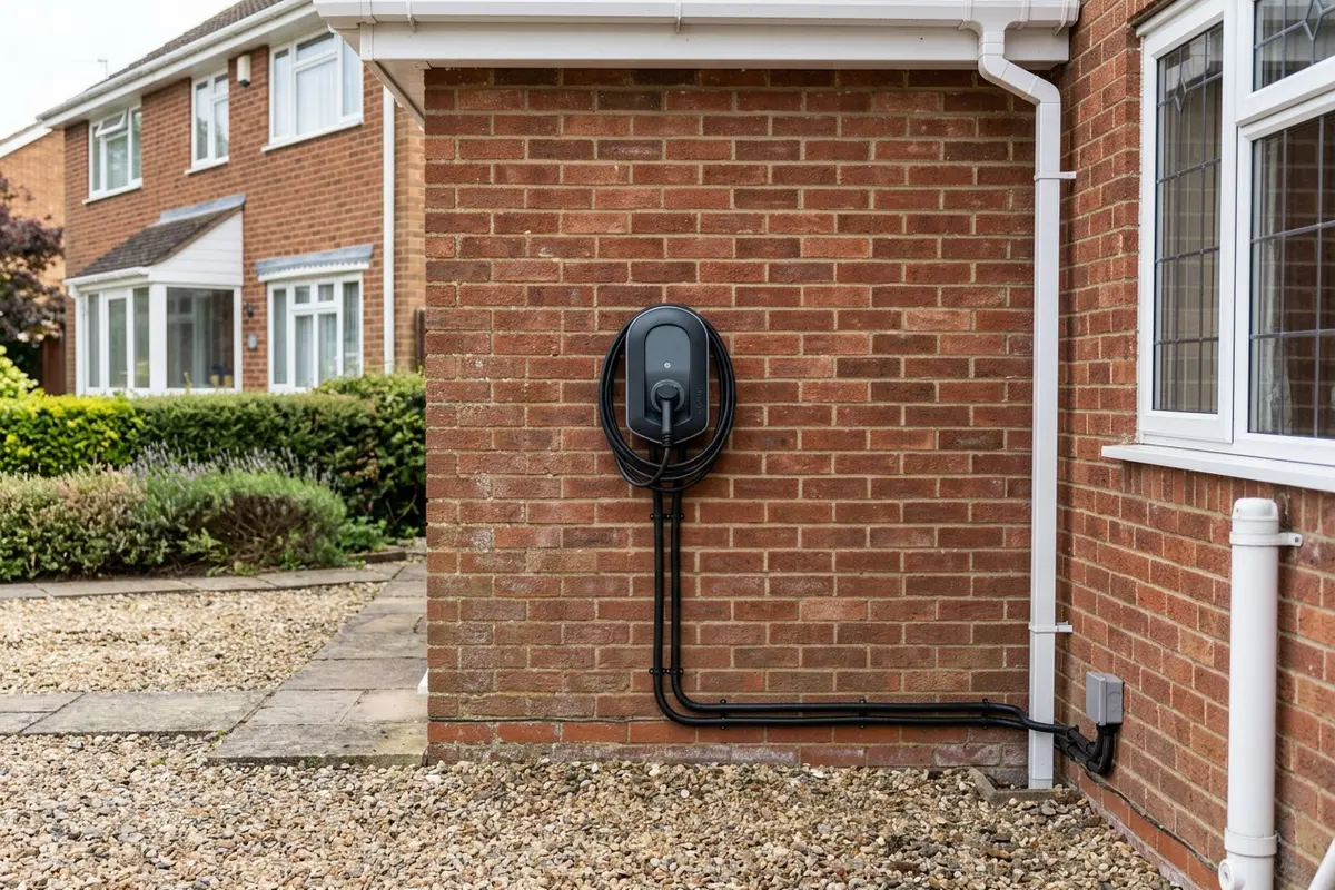 Illustration of an electric car charging point on a house wall