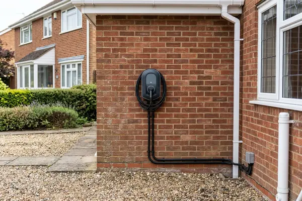Illustration of an electric car charging point on a house wall