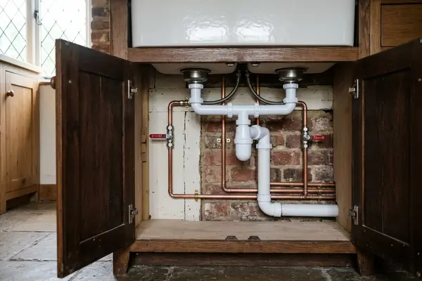 Illustration of new plumbing pipework and taps