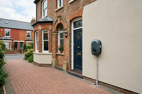 Illustration of an electric car charging point on a house wall