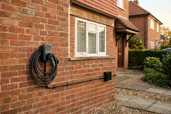 Illustration of an electric car charging point on a house wall