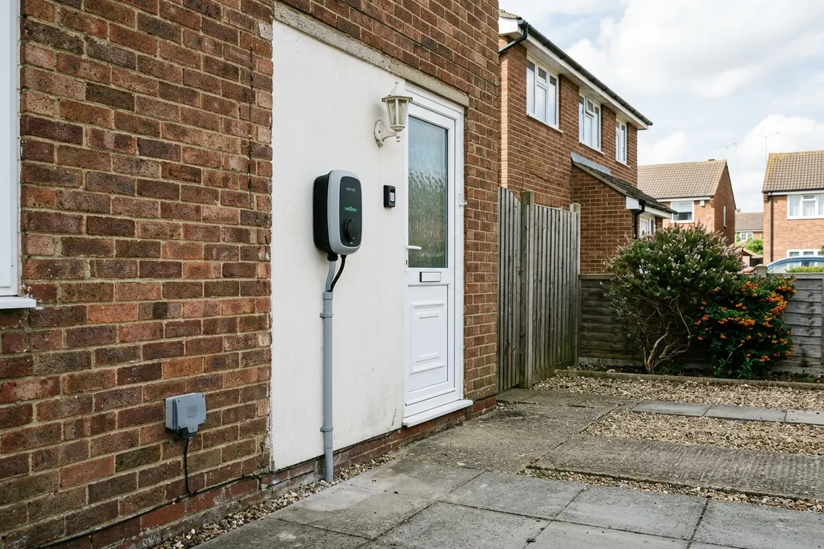 Illustration of an electric car charging point on a house wall