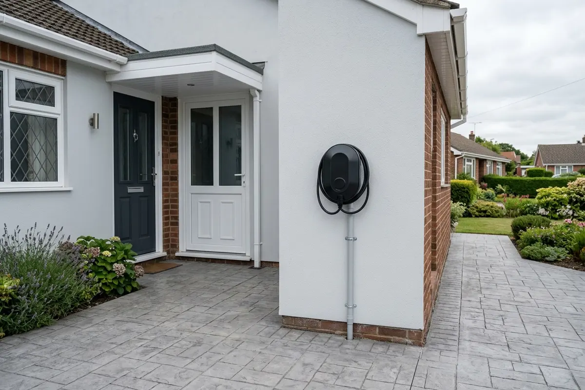 Illustration of an electric car charging point on a house wall
