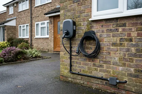 Illustration of an electric car charging point on a house wall