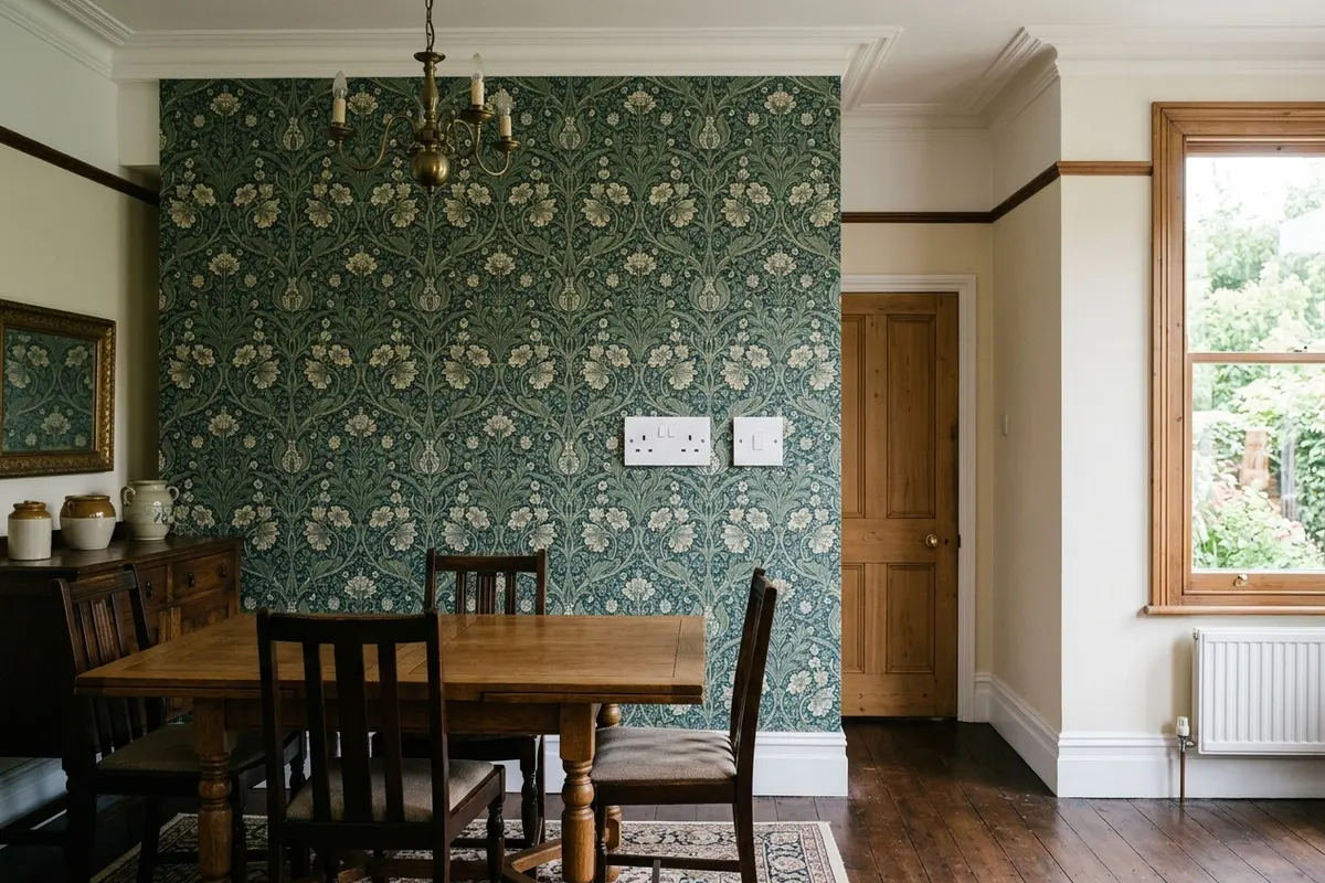 Illustration of newly hung wallpaper