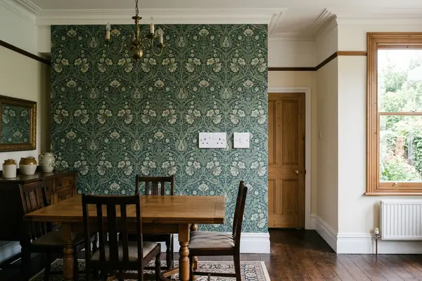 Illustration of newly hung wallpaper