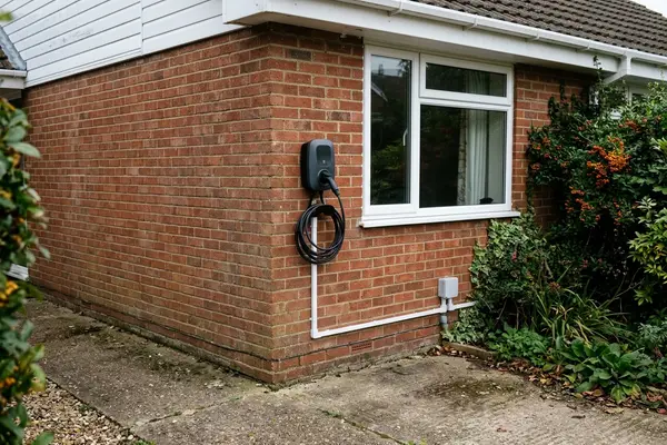 Illustration of an electric car charging point on a house wall